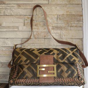 SOLD Fendi Tobacco Zucca Large Baguette Laced Bag